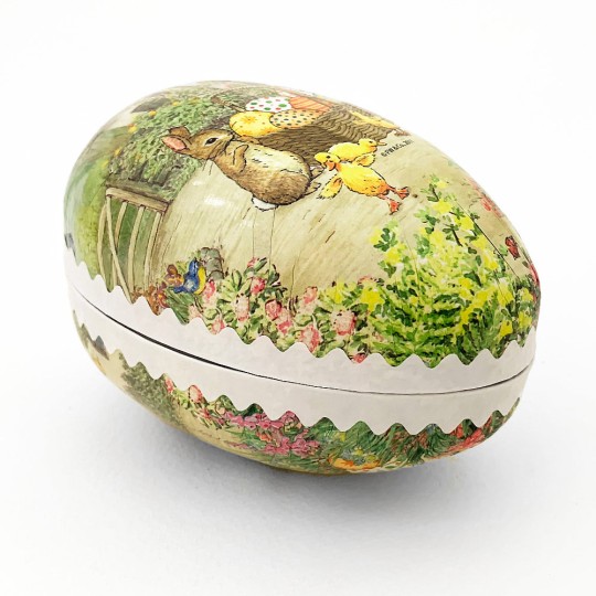 4-1/2" Peter Rabbit Bunnies with Egg Basket Papier Mache Easter Egg Container ~ Germany